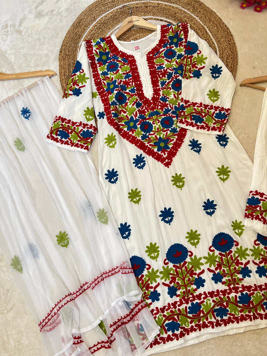 Beautiful dress with heavy embroidery in cotton rayon soft material