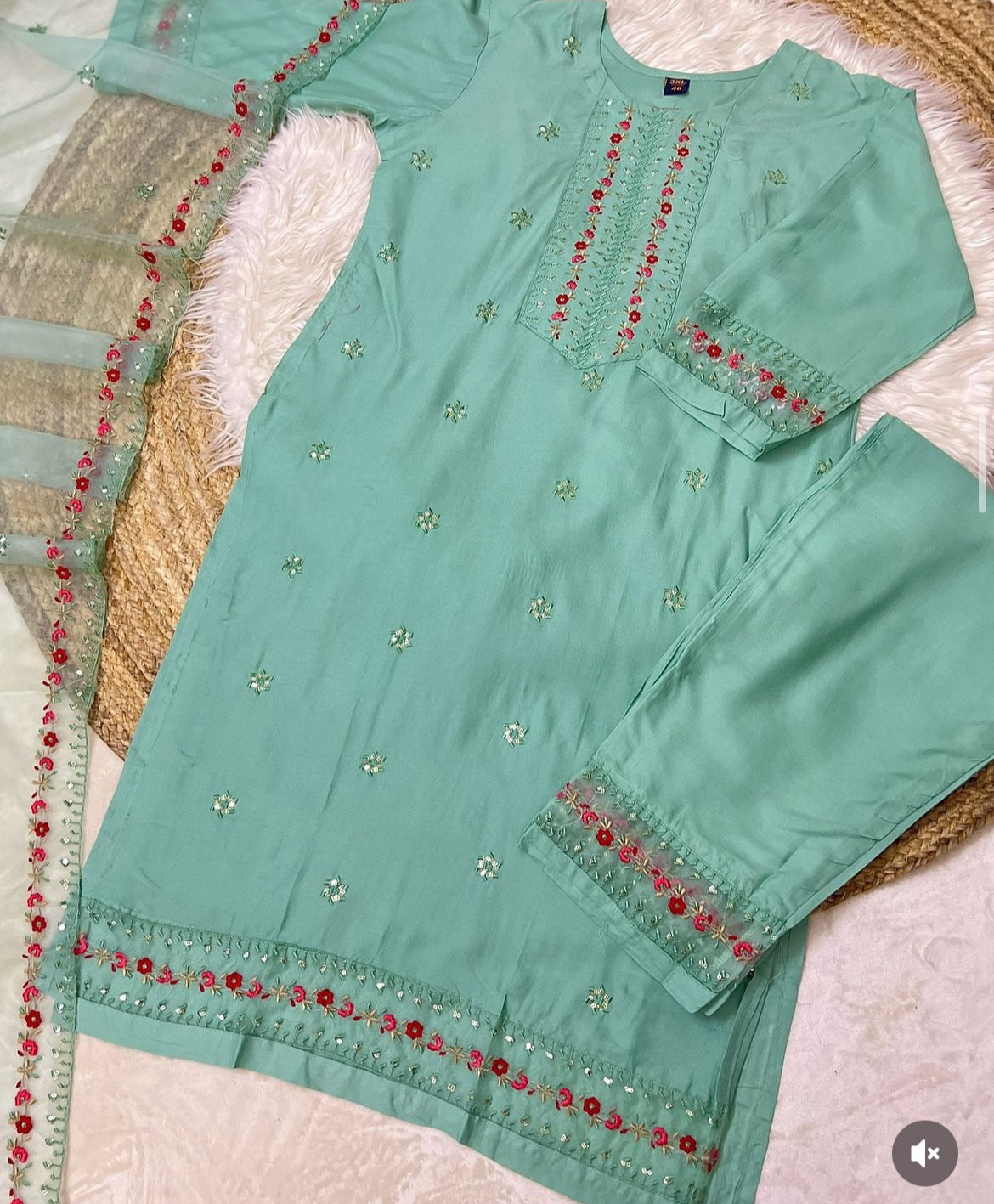 Beautiful dress with full work embroidery and organza dupatta