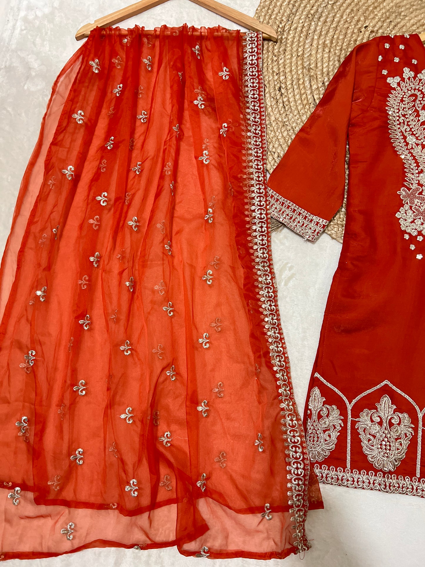 Premium Suit set With full Embroidery & Sequins work material silk and dupatta organza CBRP2064