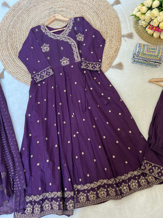 Cotton anghrakha style frock set , frock full embroidery CBRP4205