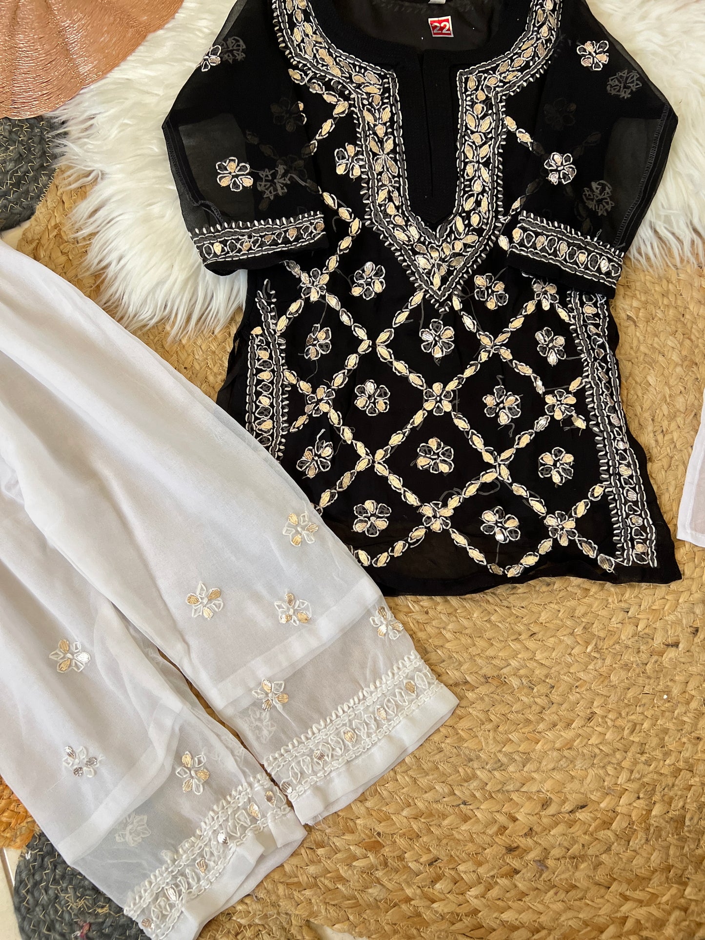 Kids chikankari with gota patti work