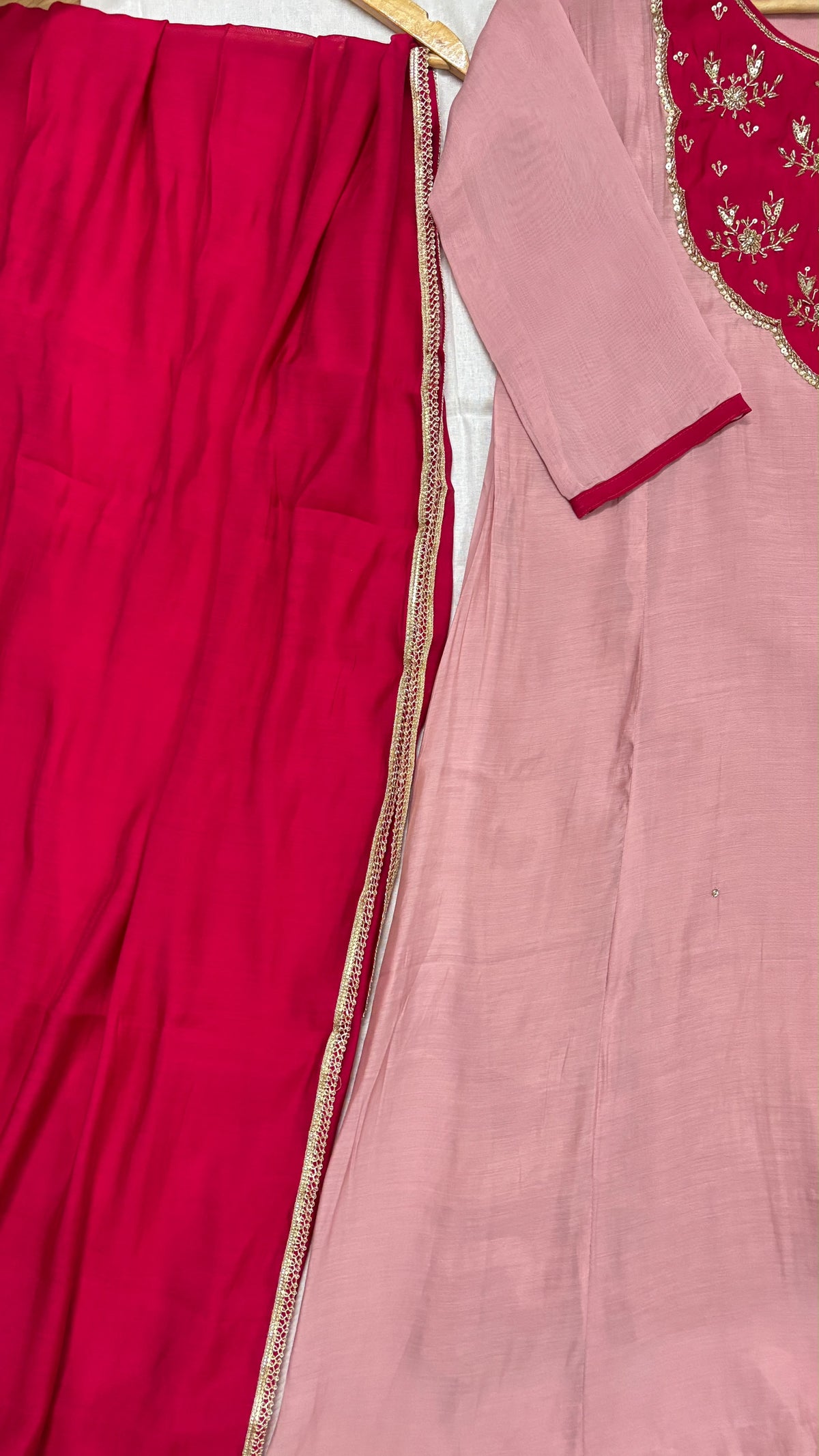 Mul chanderi suit set , Work on neck