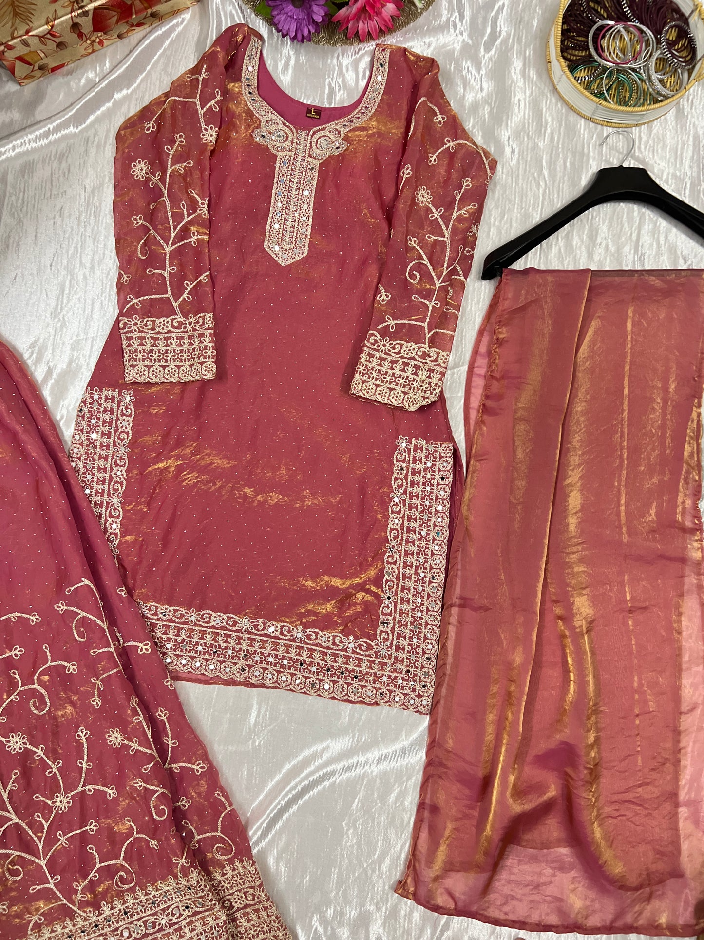 Premium shimmer silk garara set