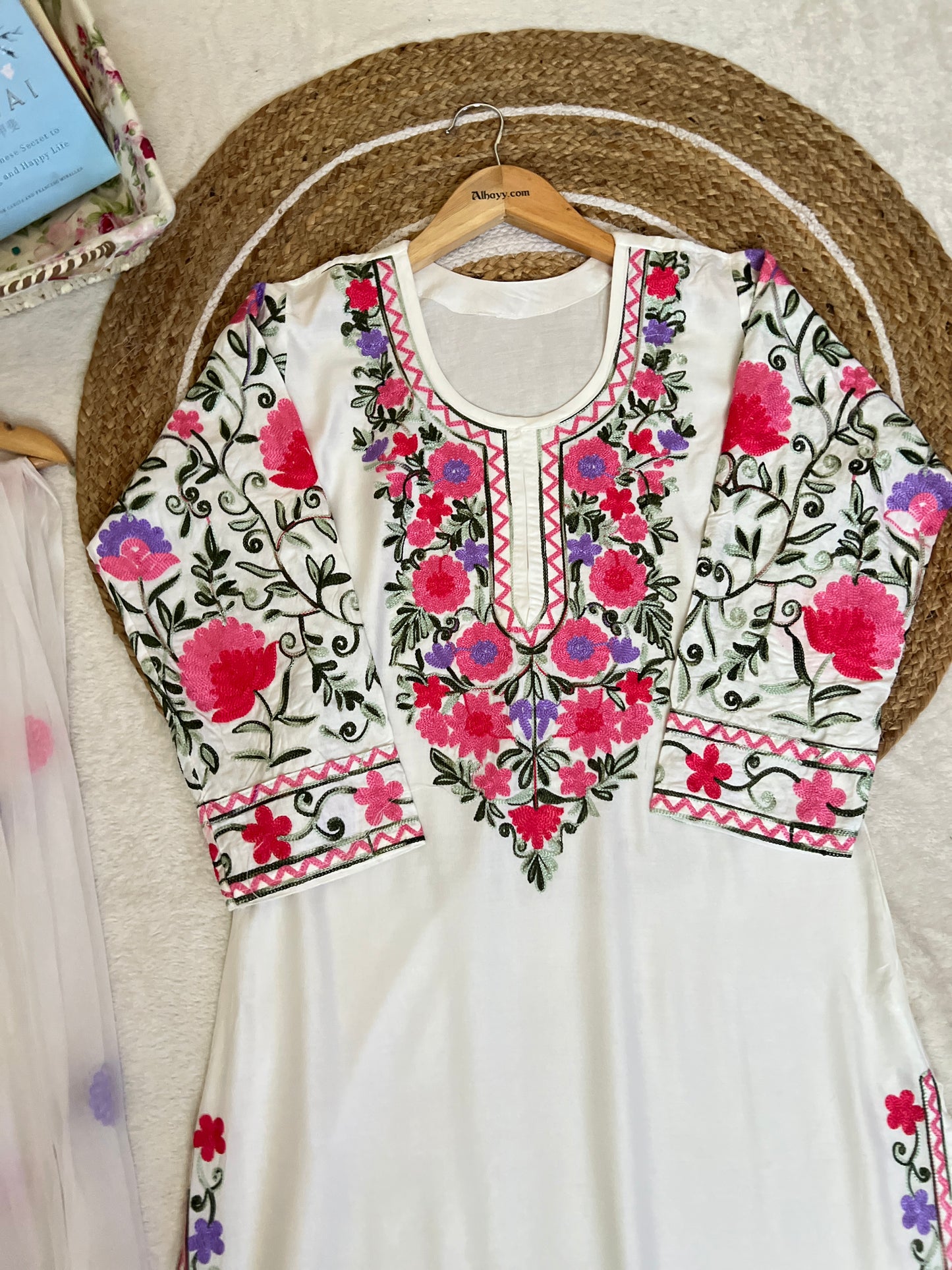 Beautiful dress kashmiri style with full embroidery and havy rayon material