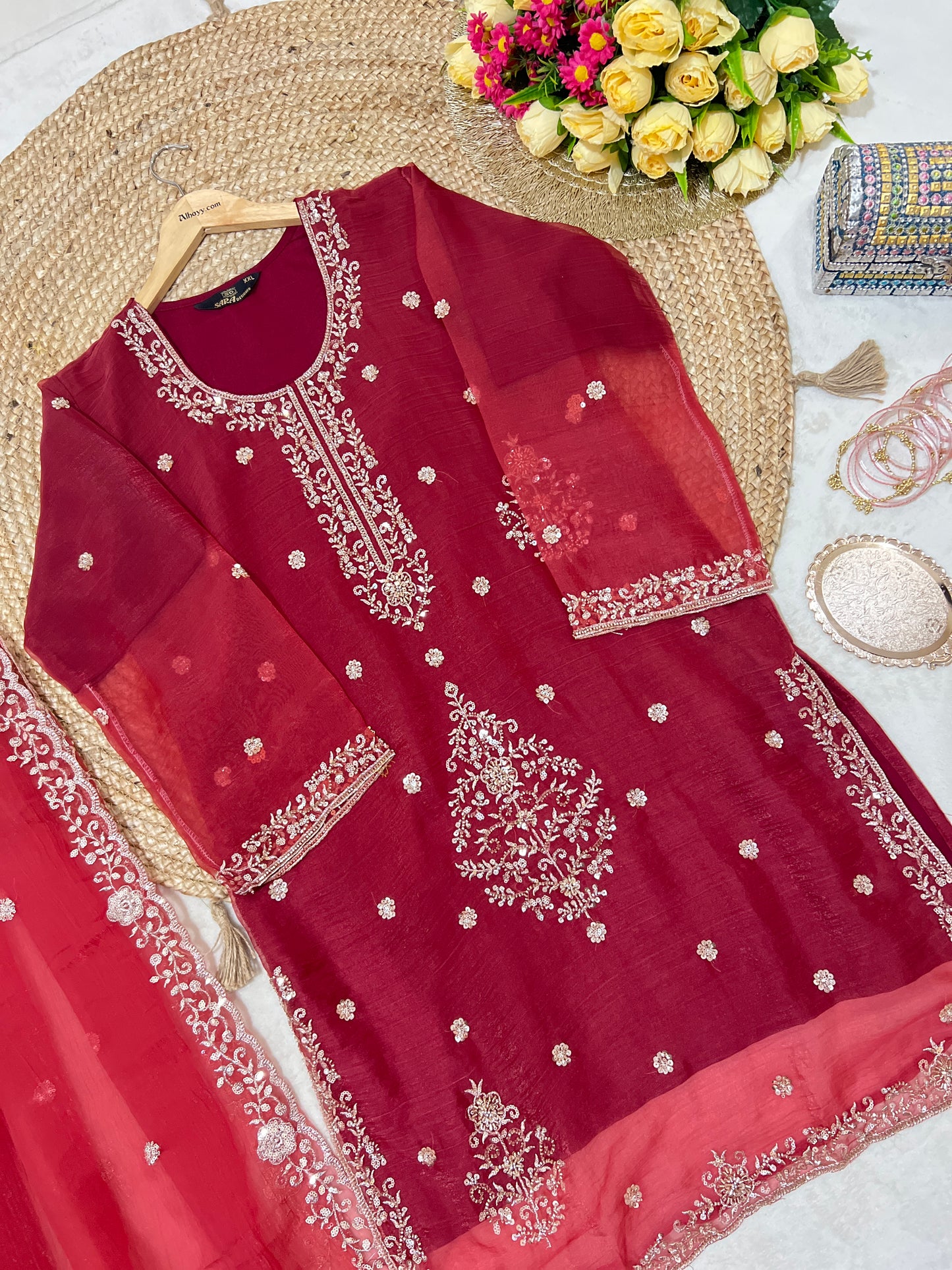 Premium Suit set organza material with full handwork sequence & embroidery CBRP2064