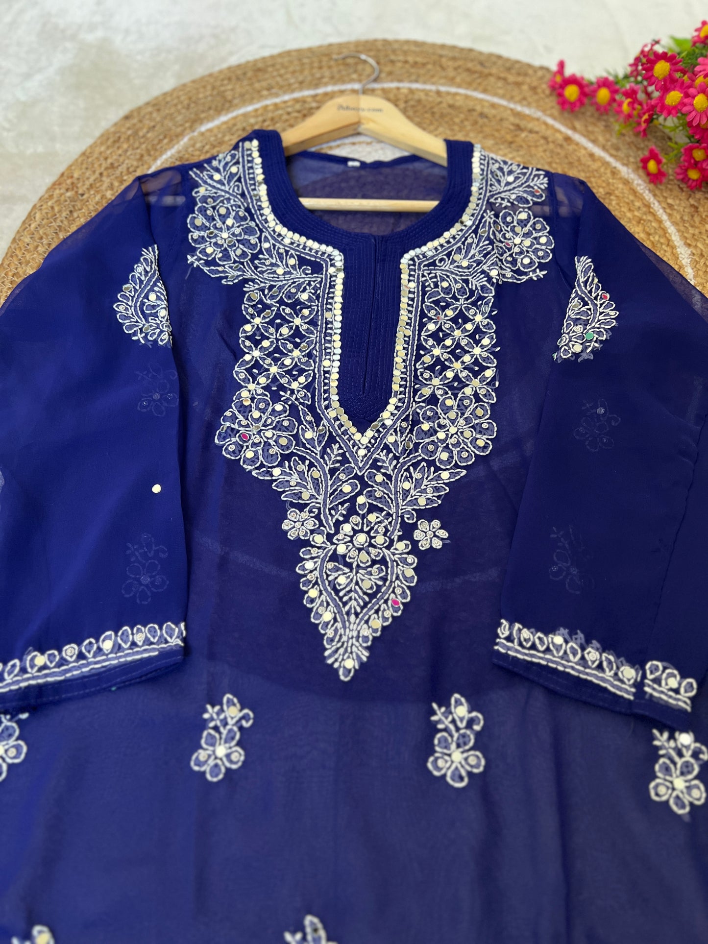 Chikankari kurtie with mirror work
