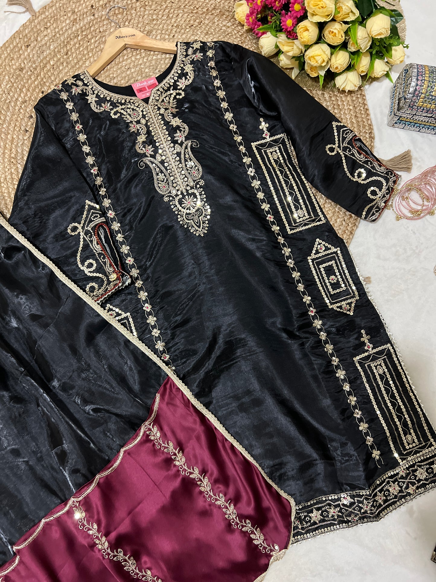 Premium suit set in full Silk Material with full Embroidery and sequins work CBRP2064