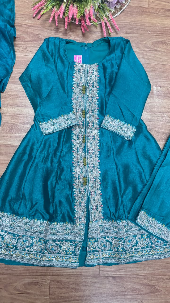 Kids wear in silk material with embroidery