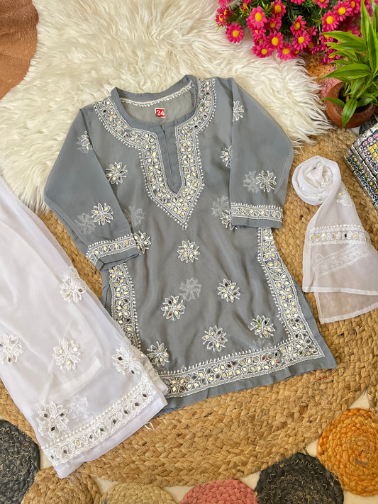 Kids chikankari with mirror work