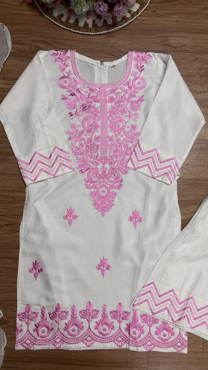 Kids wear full embroidery material soft cotton rayon