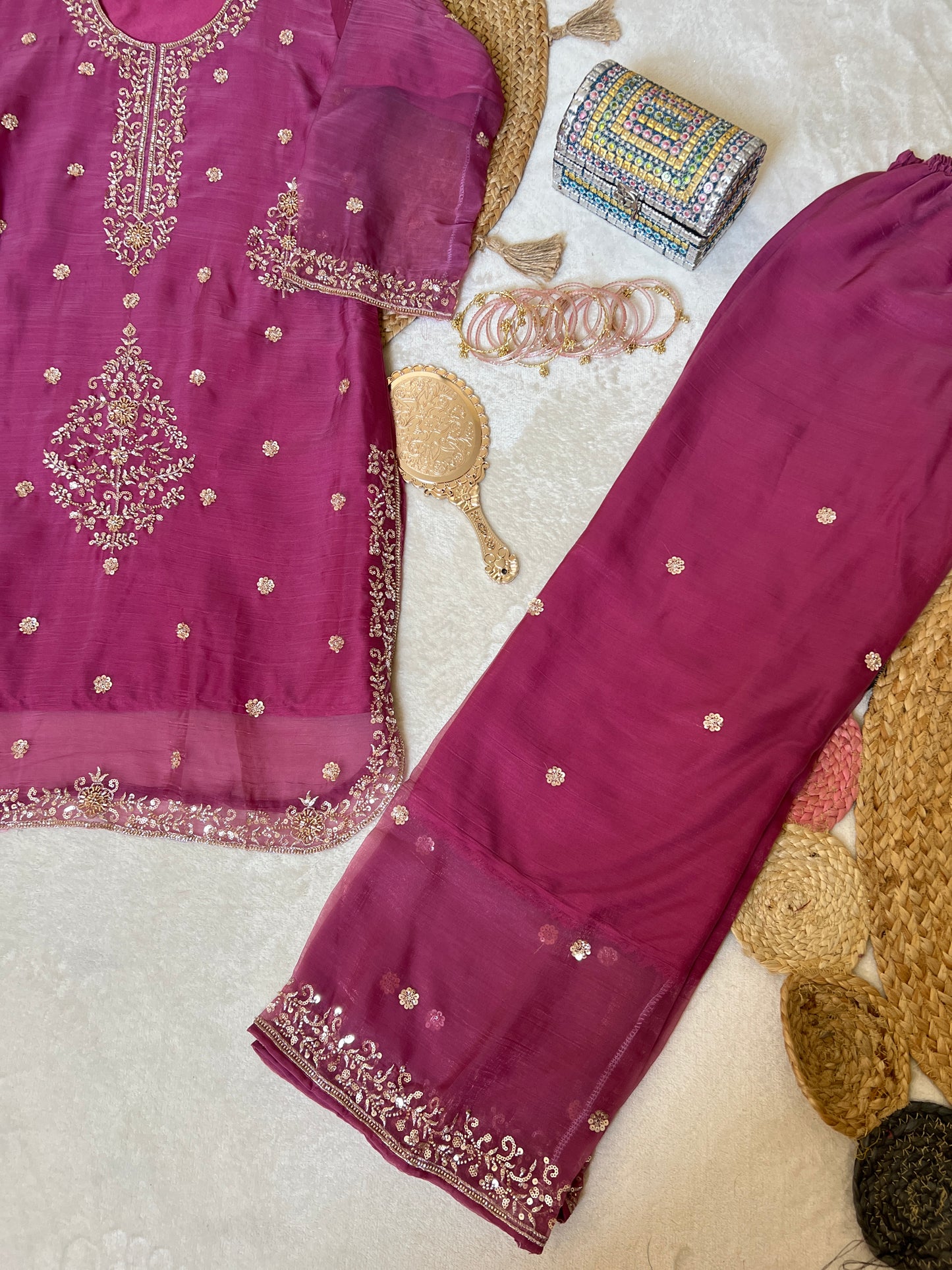 Premium suit set in glass organza material with full handwork CBRP2064