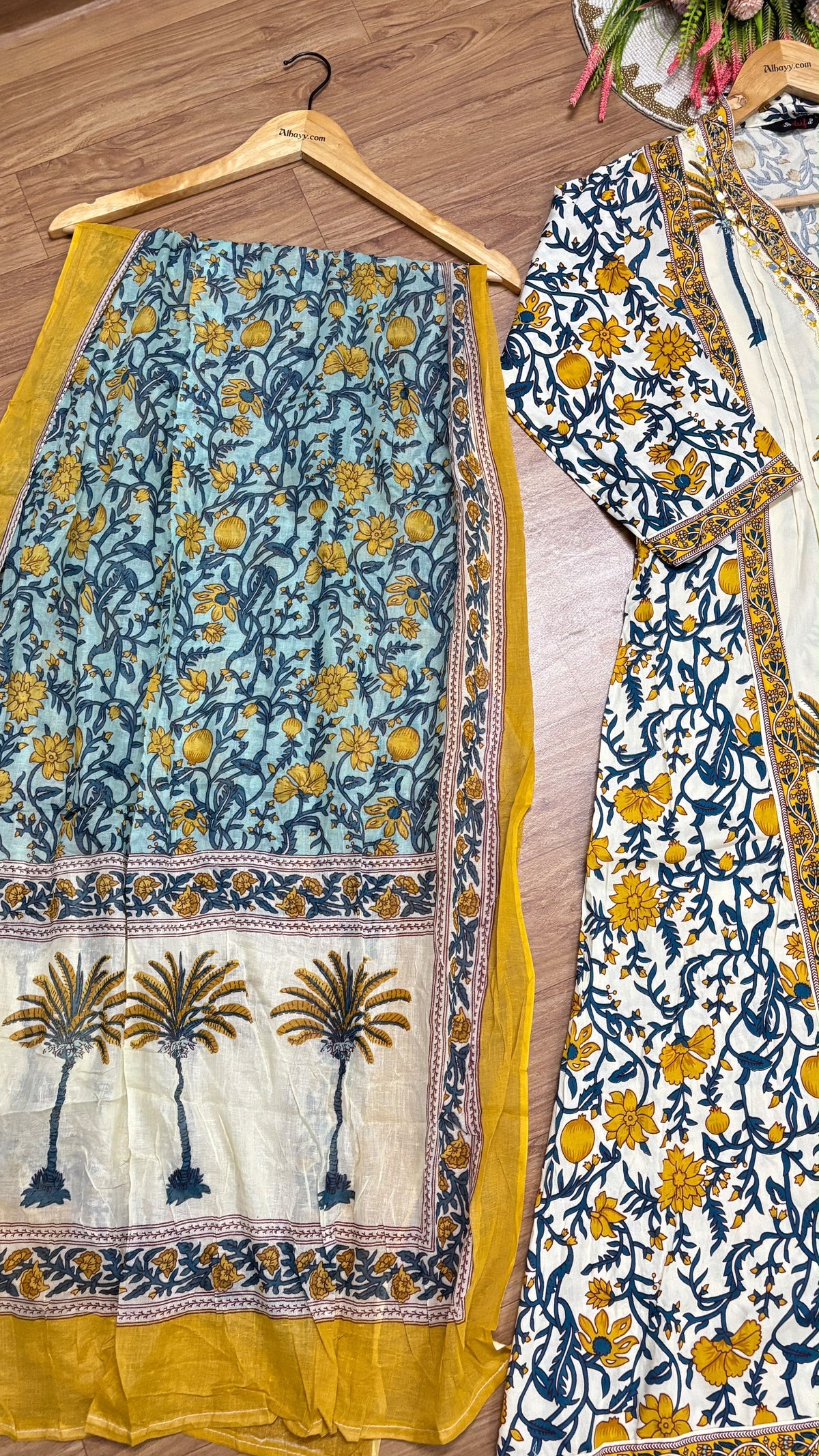 Suit set cotton work on net and other full print