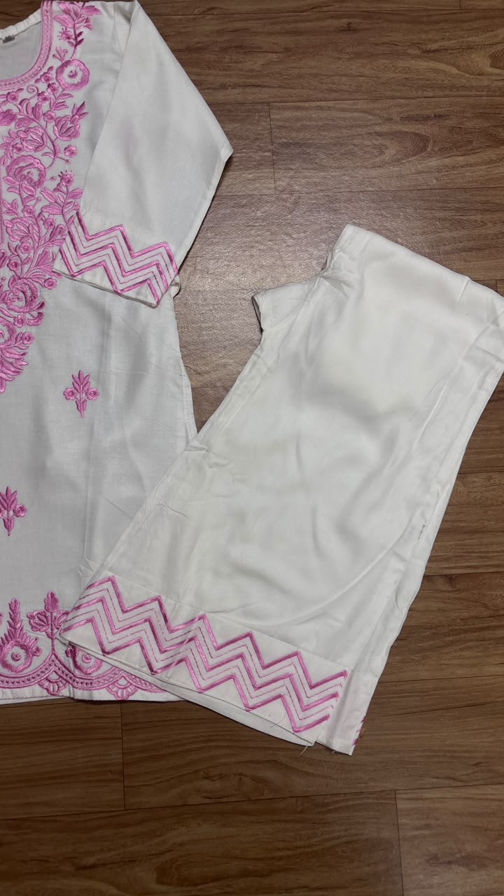 Kids wear full embroidery material soft cotton rayon
