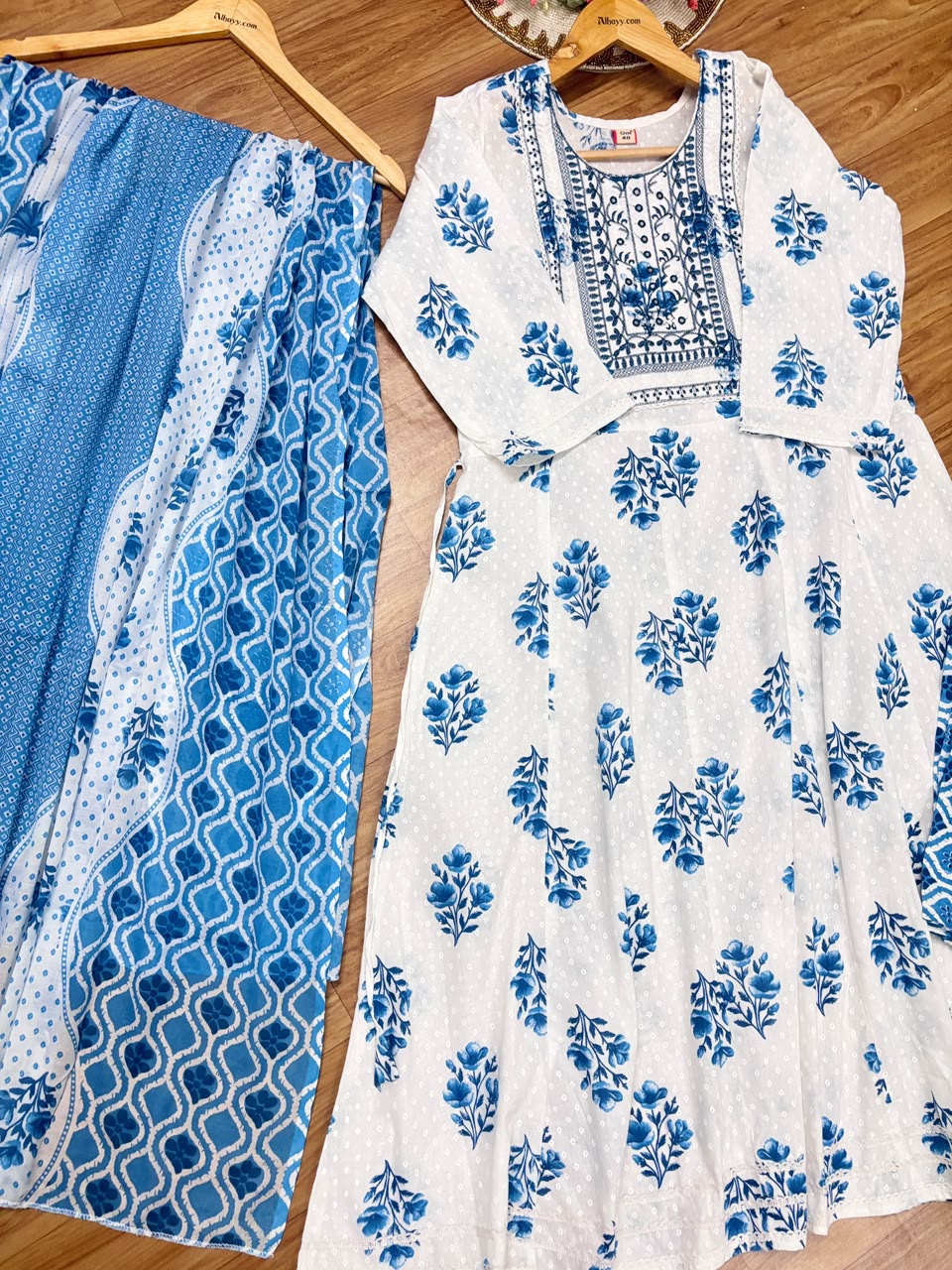Cotton frock dupatta pant set