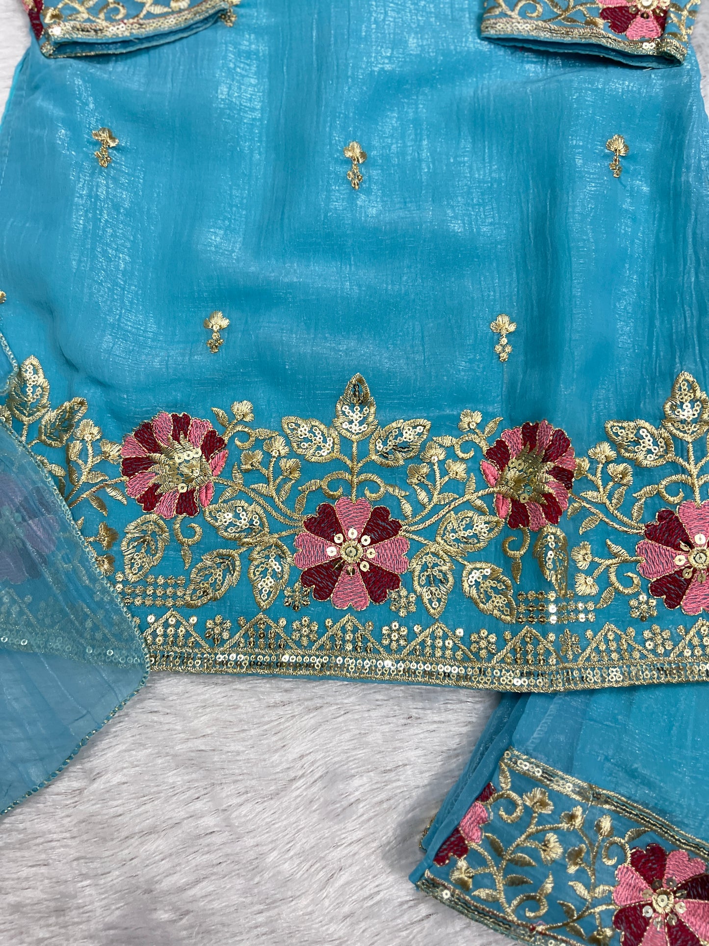 Premium kids dress in light weight organza with full embroidery and sequins work (5 AED Discount on prepaid orders)