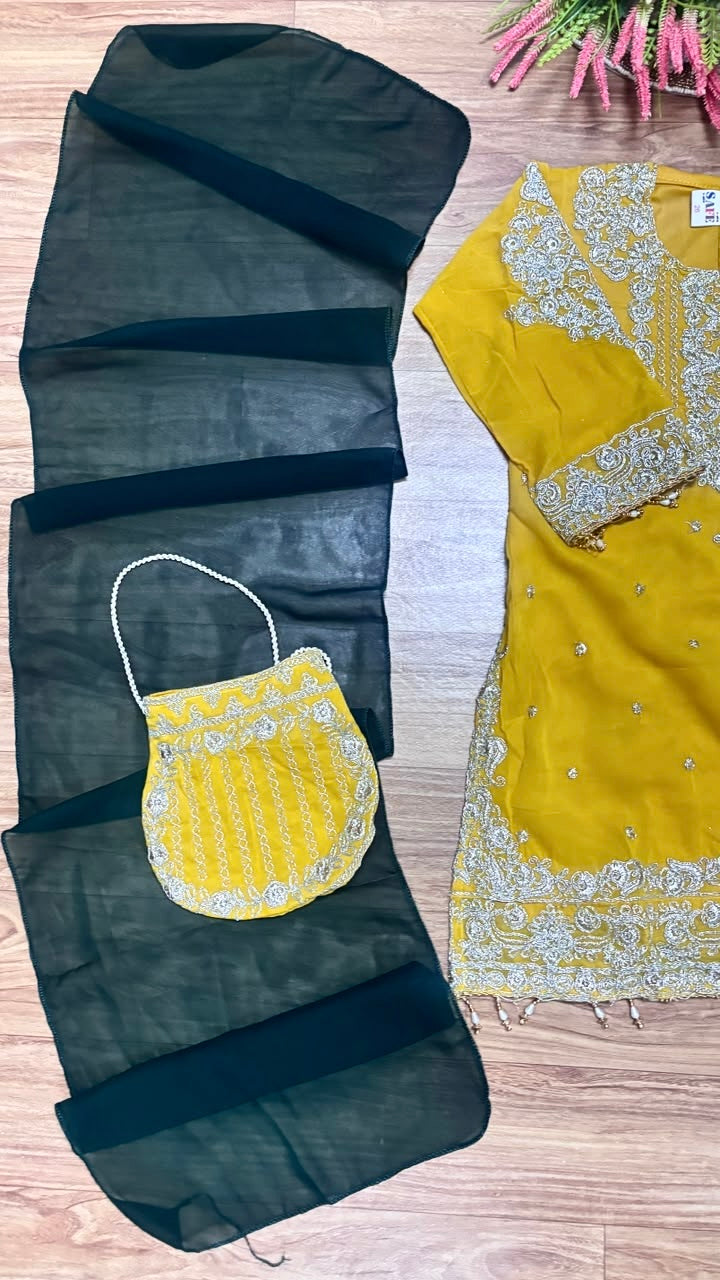 Kids dress with embroidery and sequins work georget material