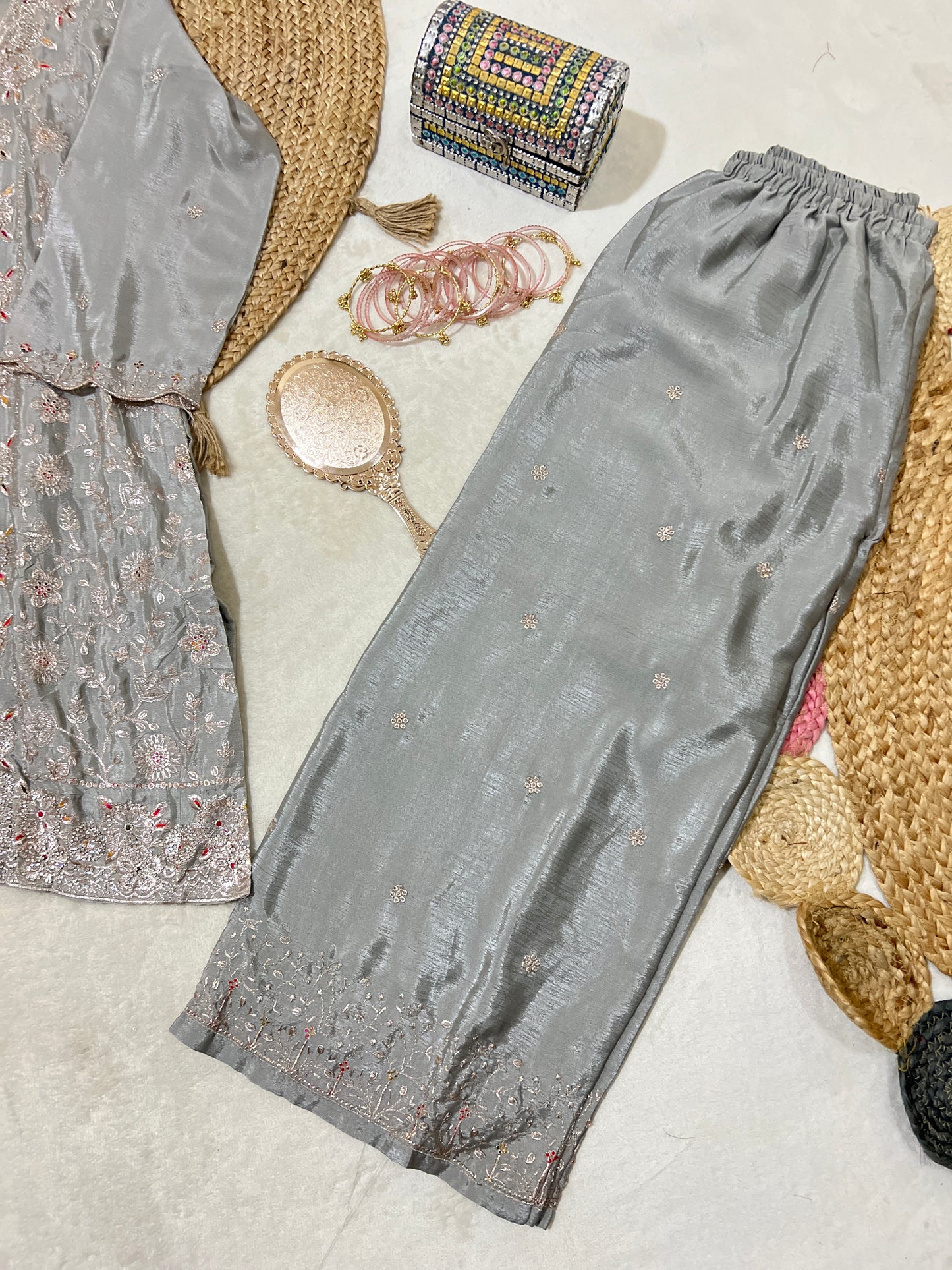 Premium suit set in silk with full embroidery and stone work CBRP2064