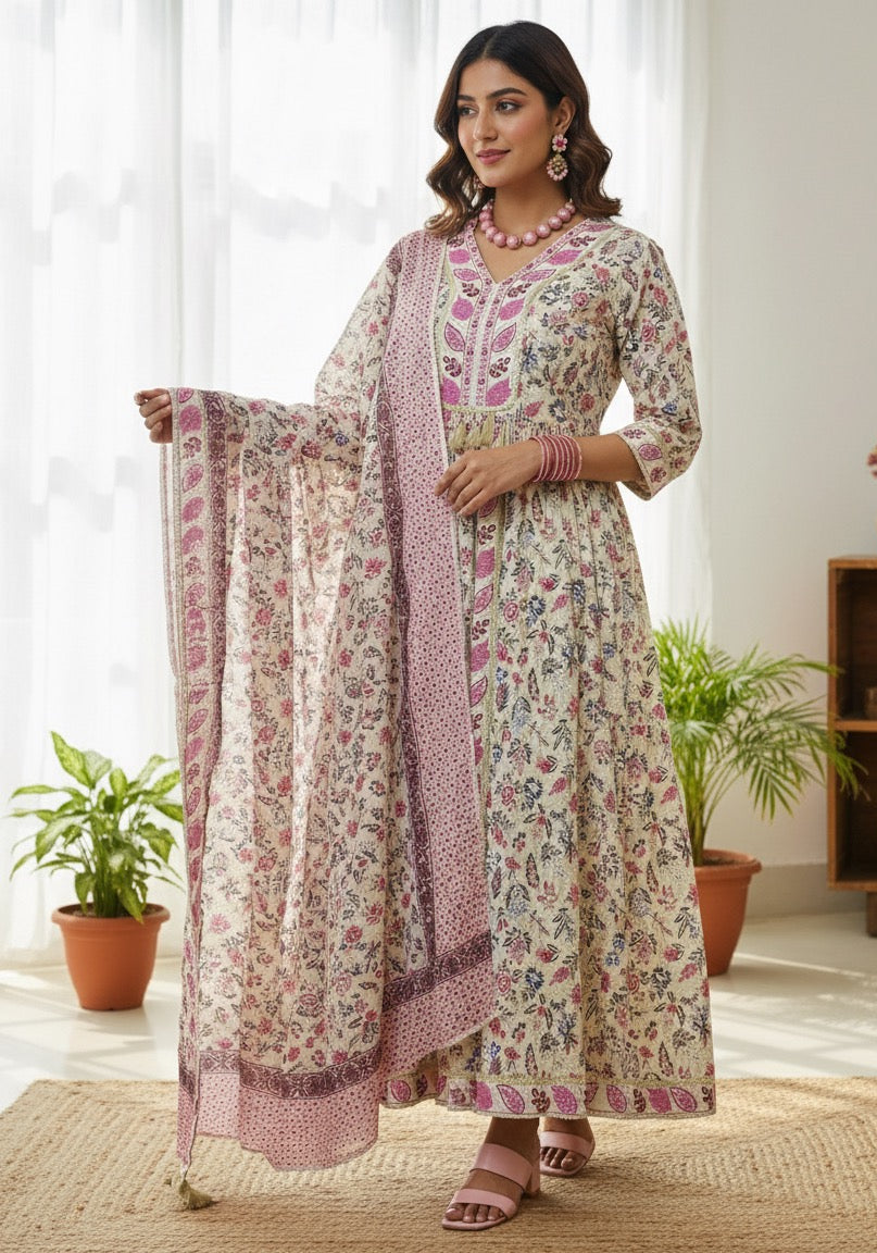Cotton frock Dress with slits and shimmer work