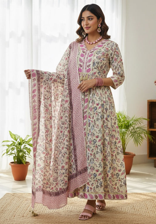Cotton frock Dress with slits and shimmer work