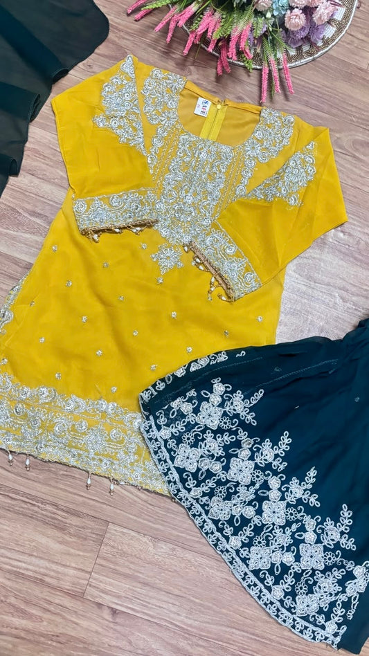 Kids dress with embroidery and sequins work georget material