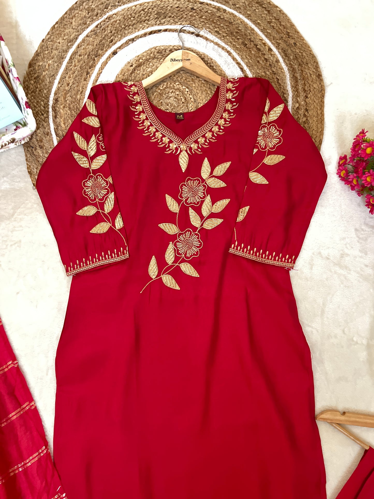 1012-silk suit with embroidery