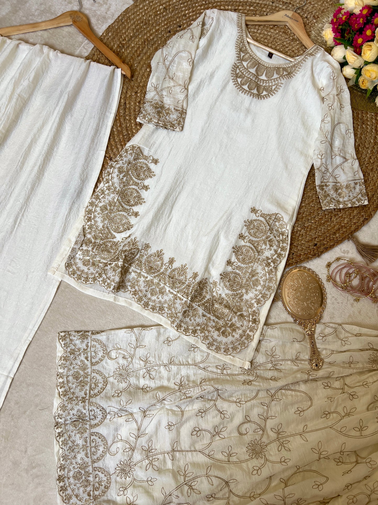 Premium suit set in Shimmer silk material with full Embroidery CBRP2064