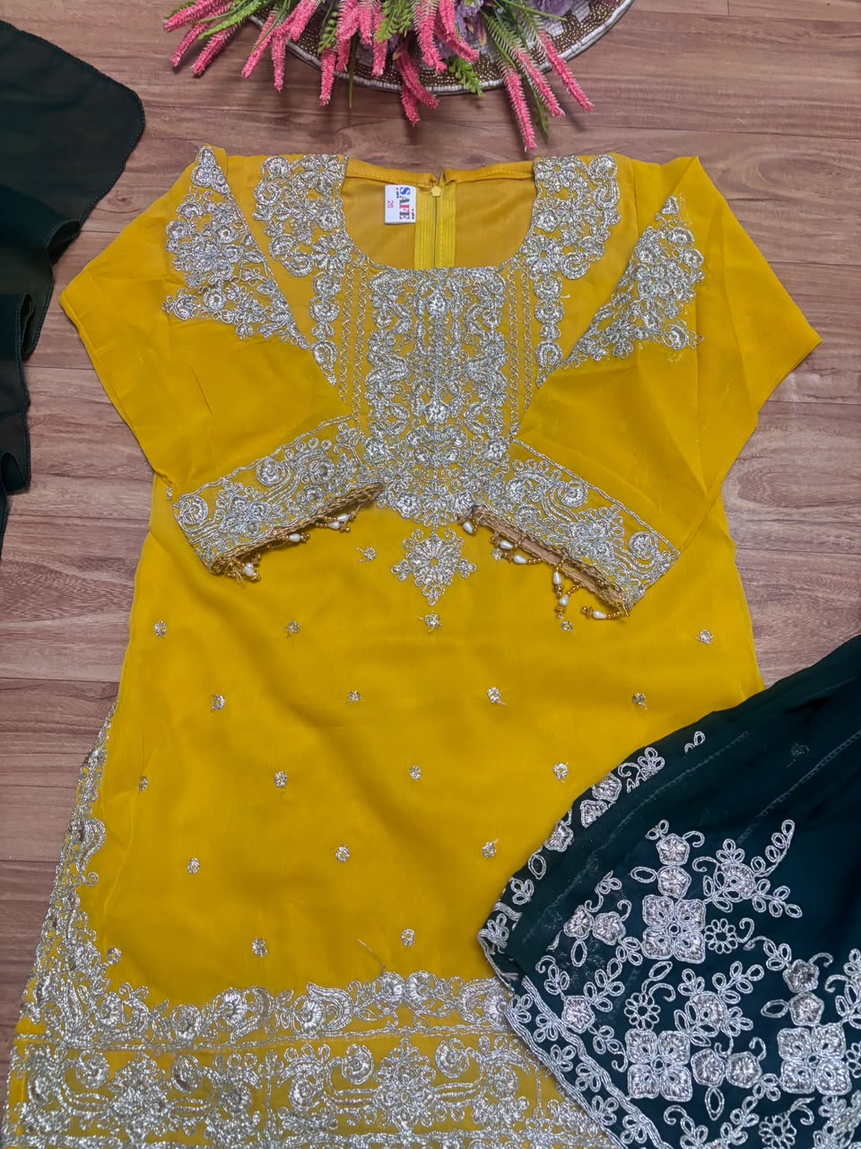 Kids dress with embroidery and sequins work georget material