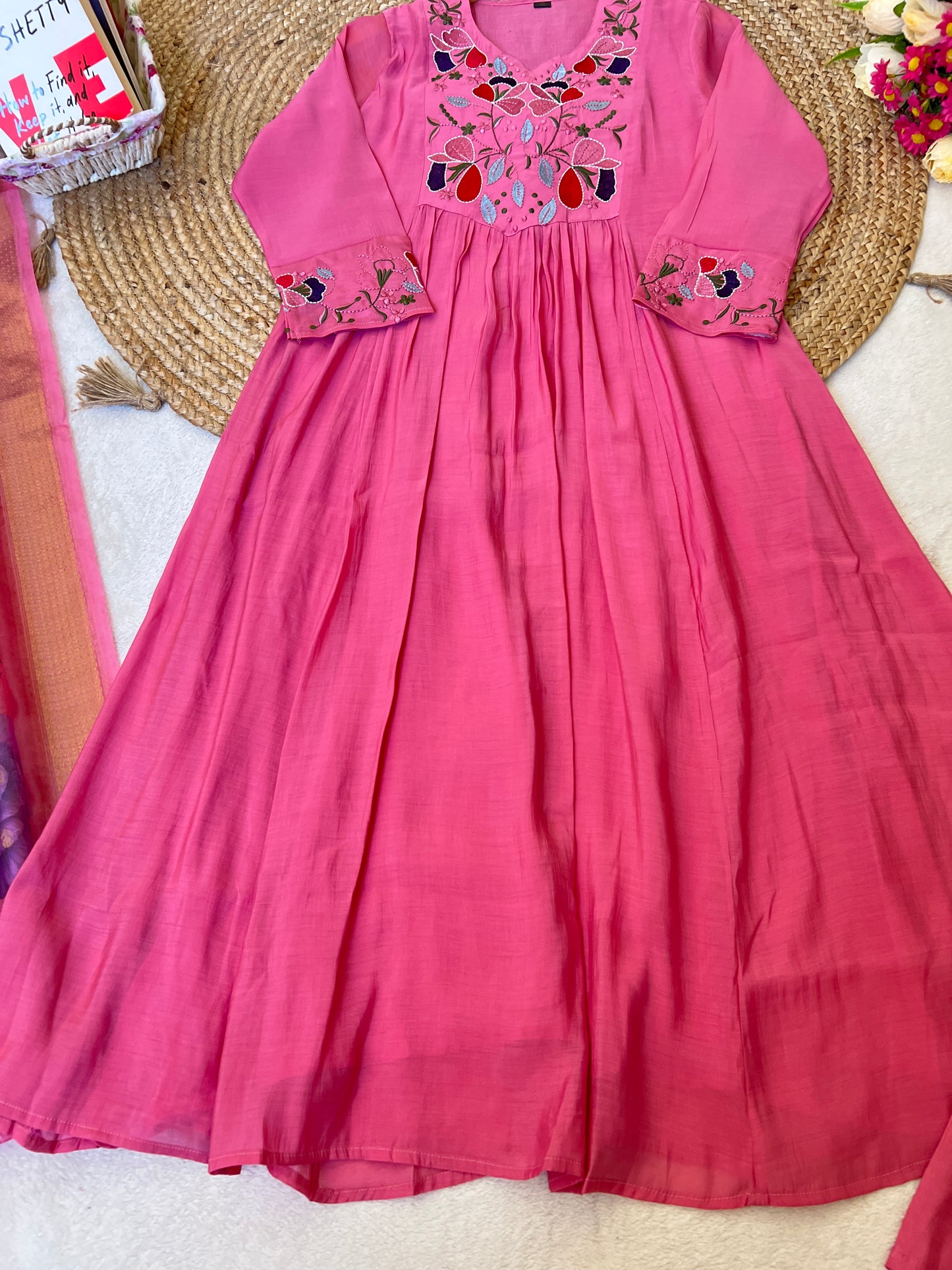 Muslin silk Anarkali with full embroidery Organza dupatta CBRP 1044