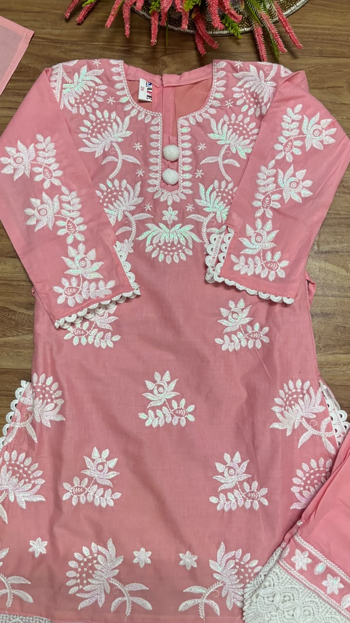 Kids dress with embroidery material cotton