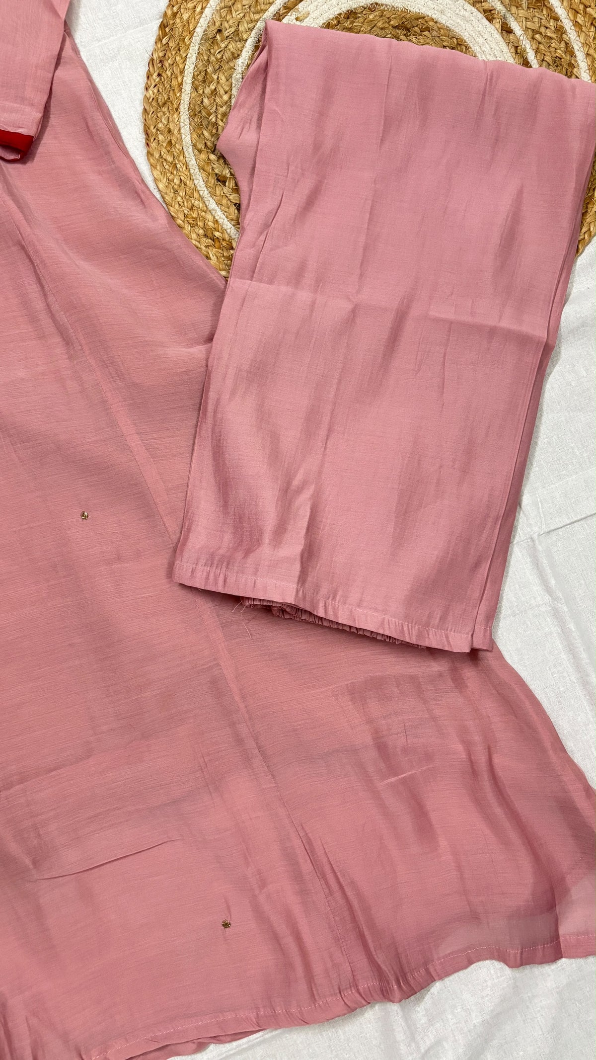 Mul chanderi suit set , Work on neck