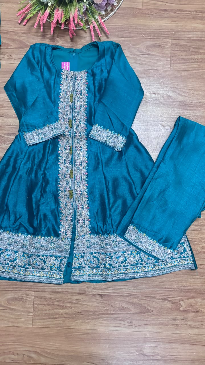 Kids wear in silk material with embroidery