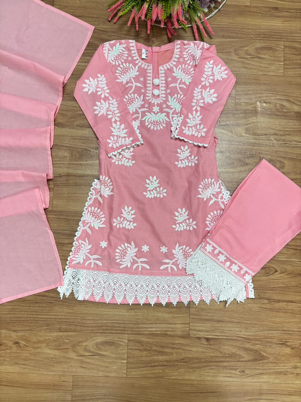 Kids dress with embroidery material cotton