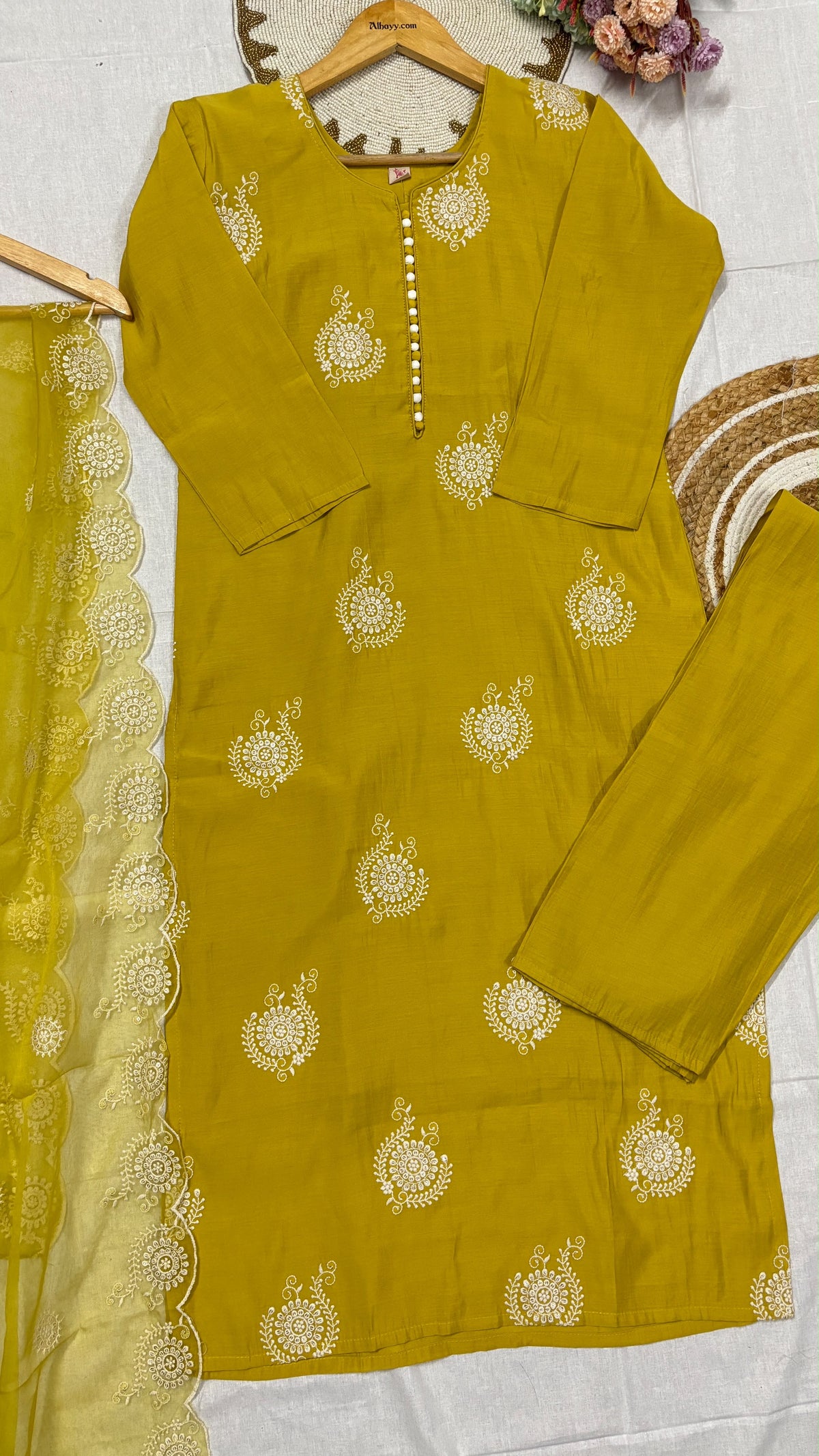 Silk suit set organza dupatta
