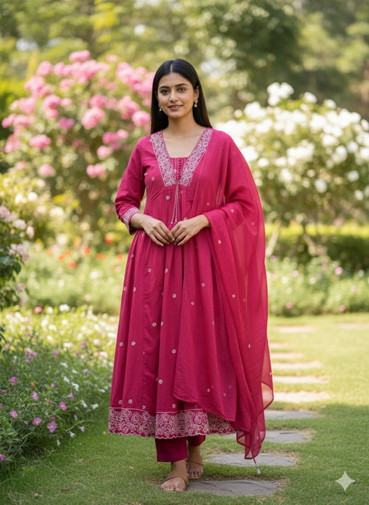 Cotton frock set full embroidery