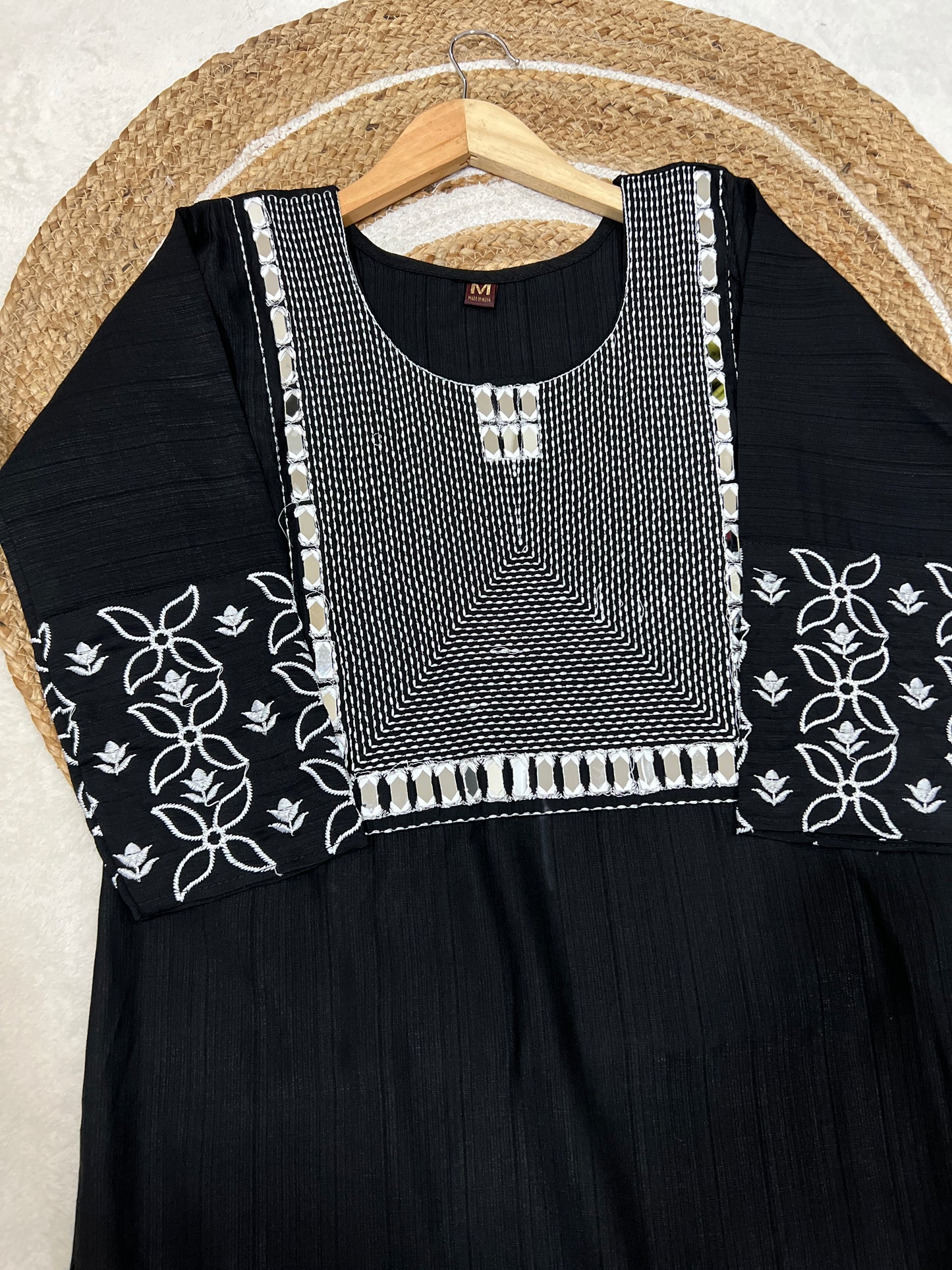 1036-Kurtie pant set with mirror and embroidery work