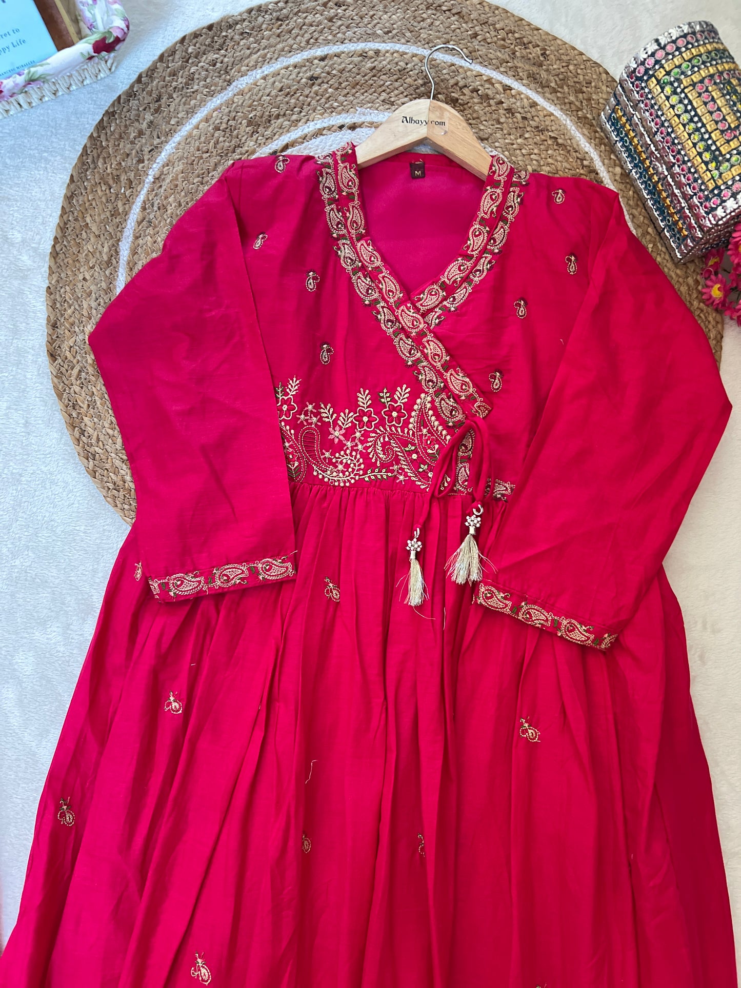 1019-mul cotton dress with full embroidery