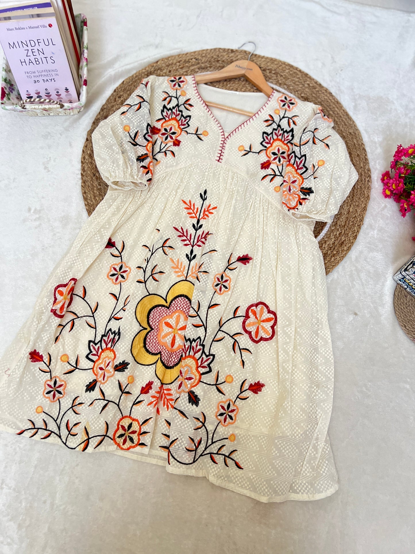 Tunic top in cotton with full embroidery