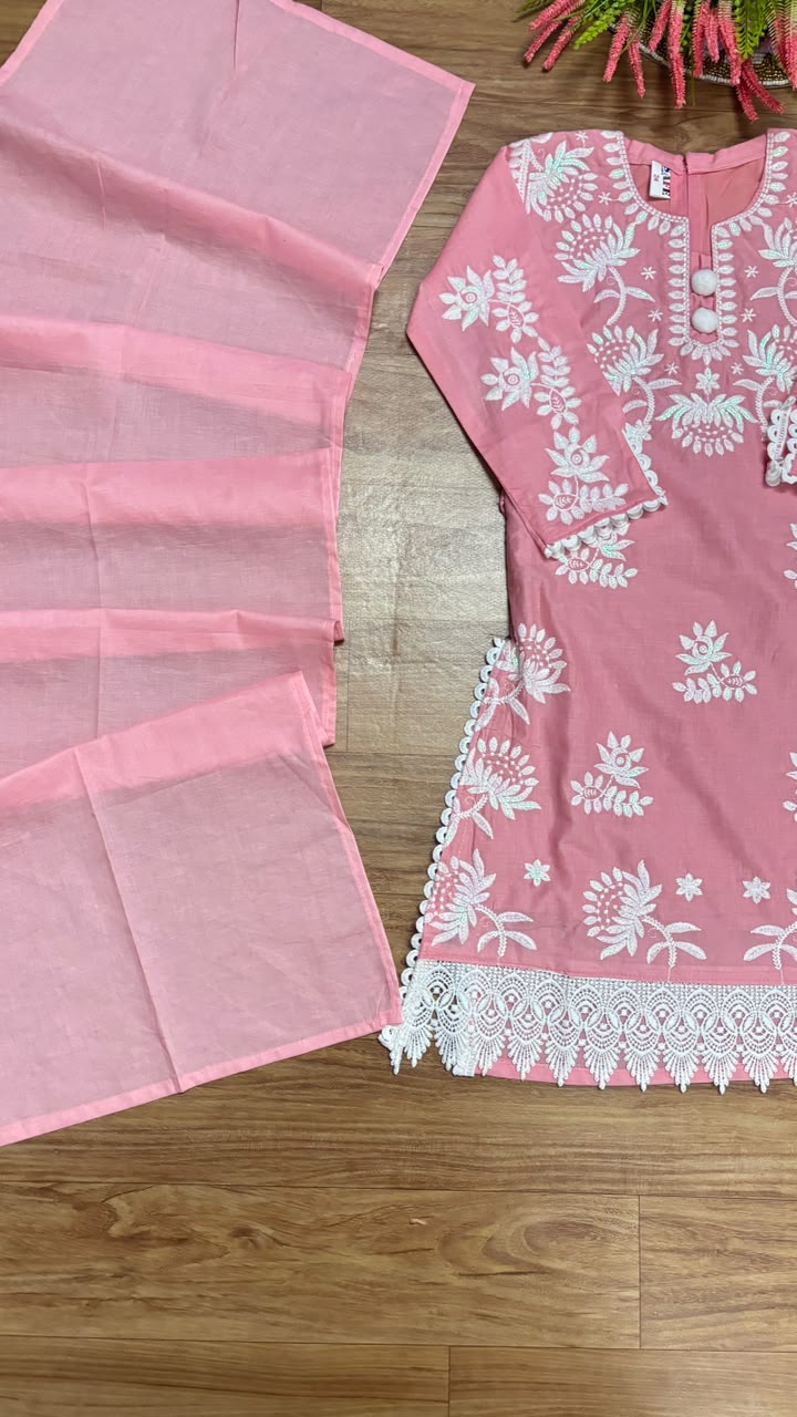 Kids dress with embroidery material cotton