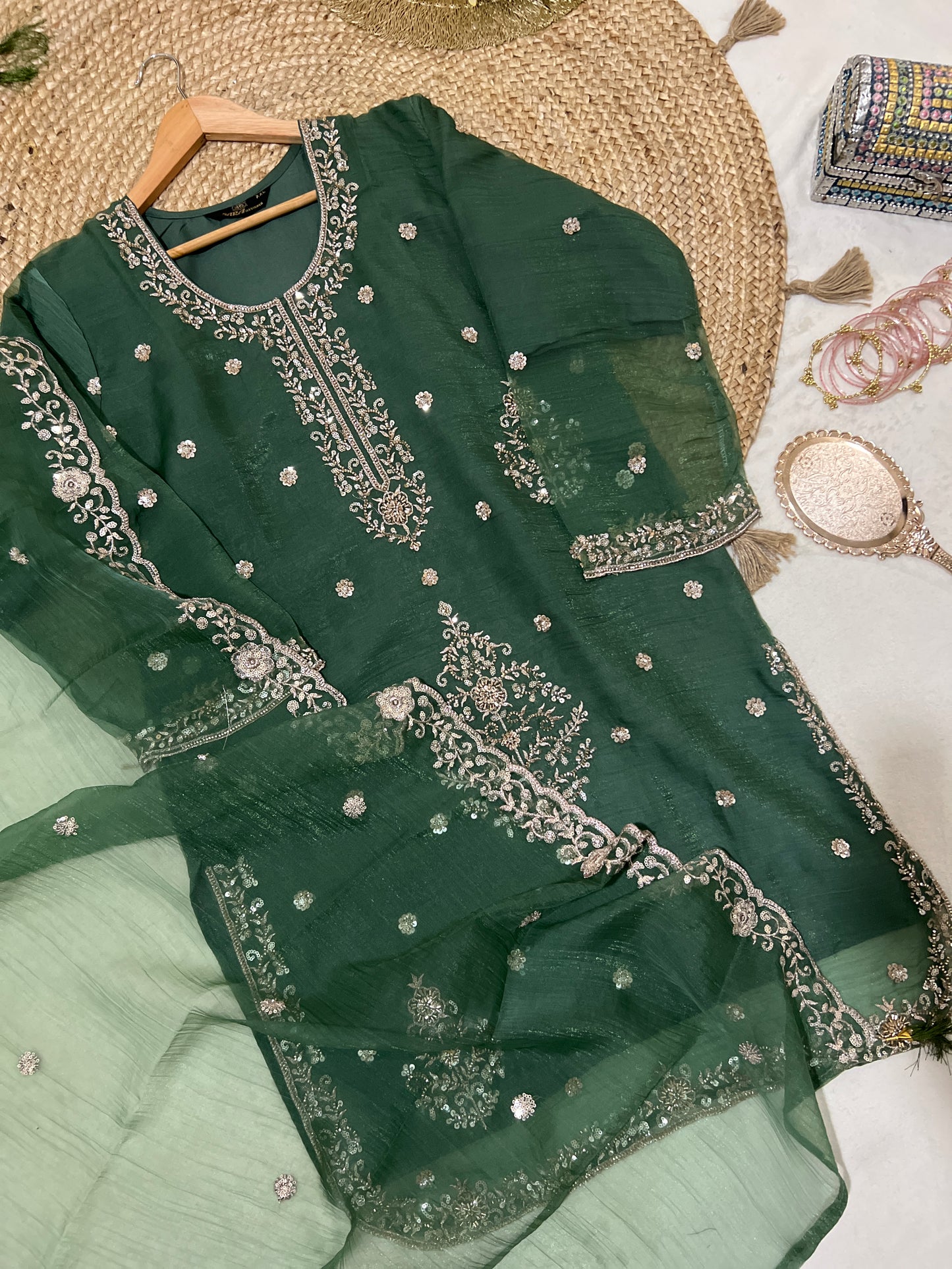 Premium suit set in soft organza with handwork sequence CBRP2064