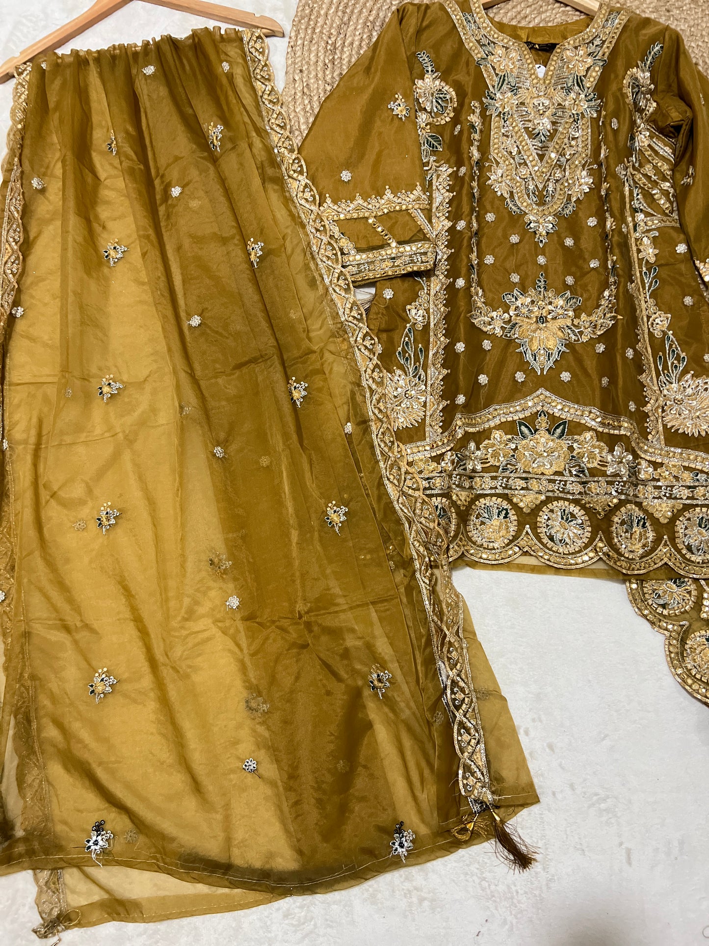 Premium suit set in organza material with full embroidery and sequins work CBRP2064