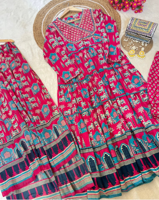 Cotton frock duppatta pant set