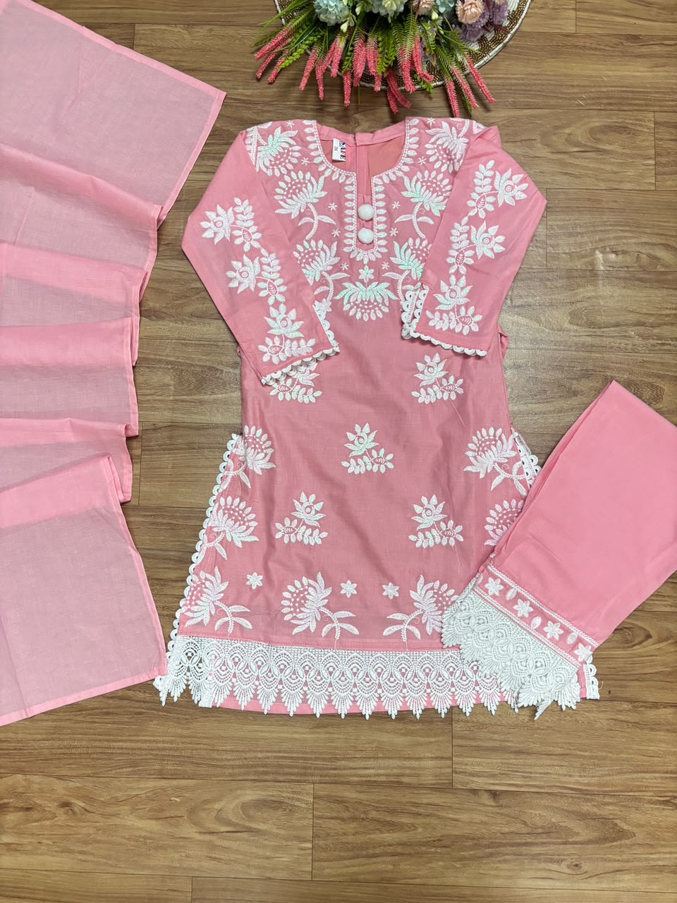 Kids dress with embroidery material cotton