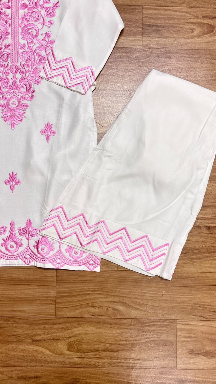 Kids wear full embroidery material soft cotton rayon