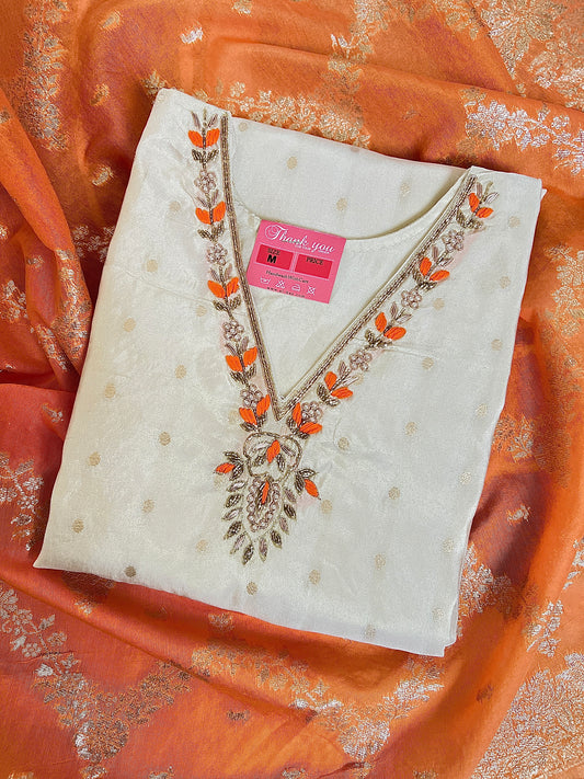 Beautiful ethnic wear with golden work in silk material