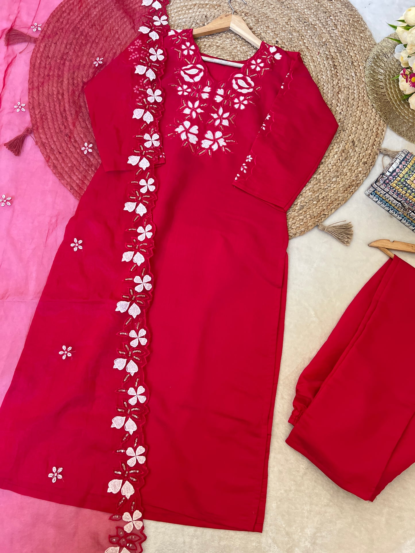 Premium Roman silk Dress with beautiful work - CBRP 4210