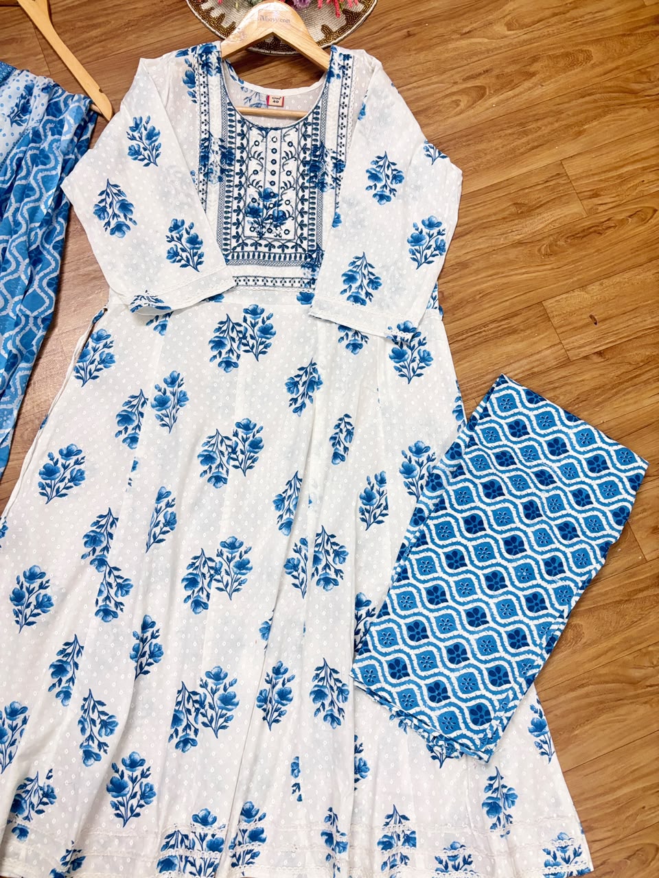 Cotton frock dupatta pant set