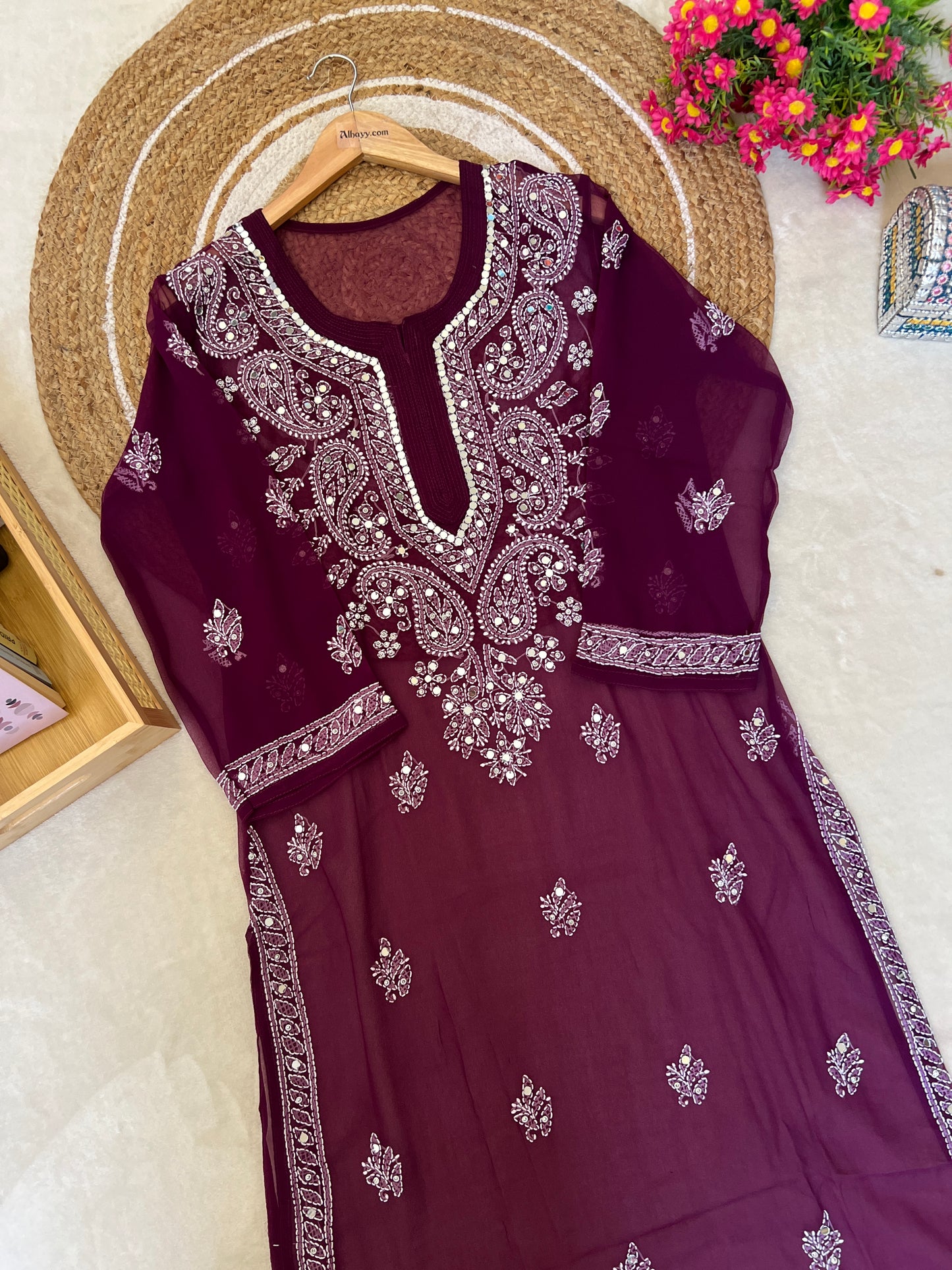 Chikankari kurtie with mirror work