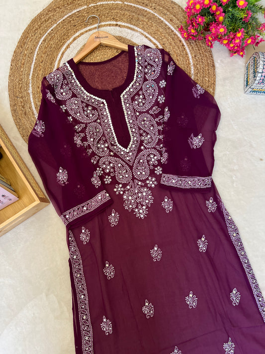 Chikankari kurtie with mirror work