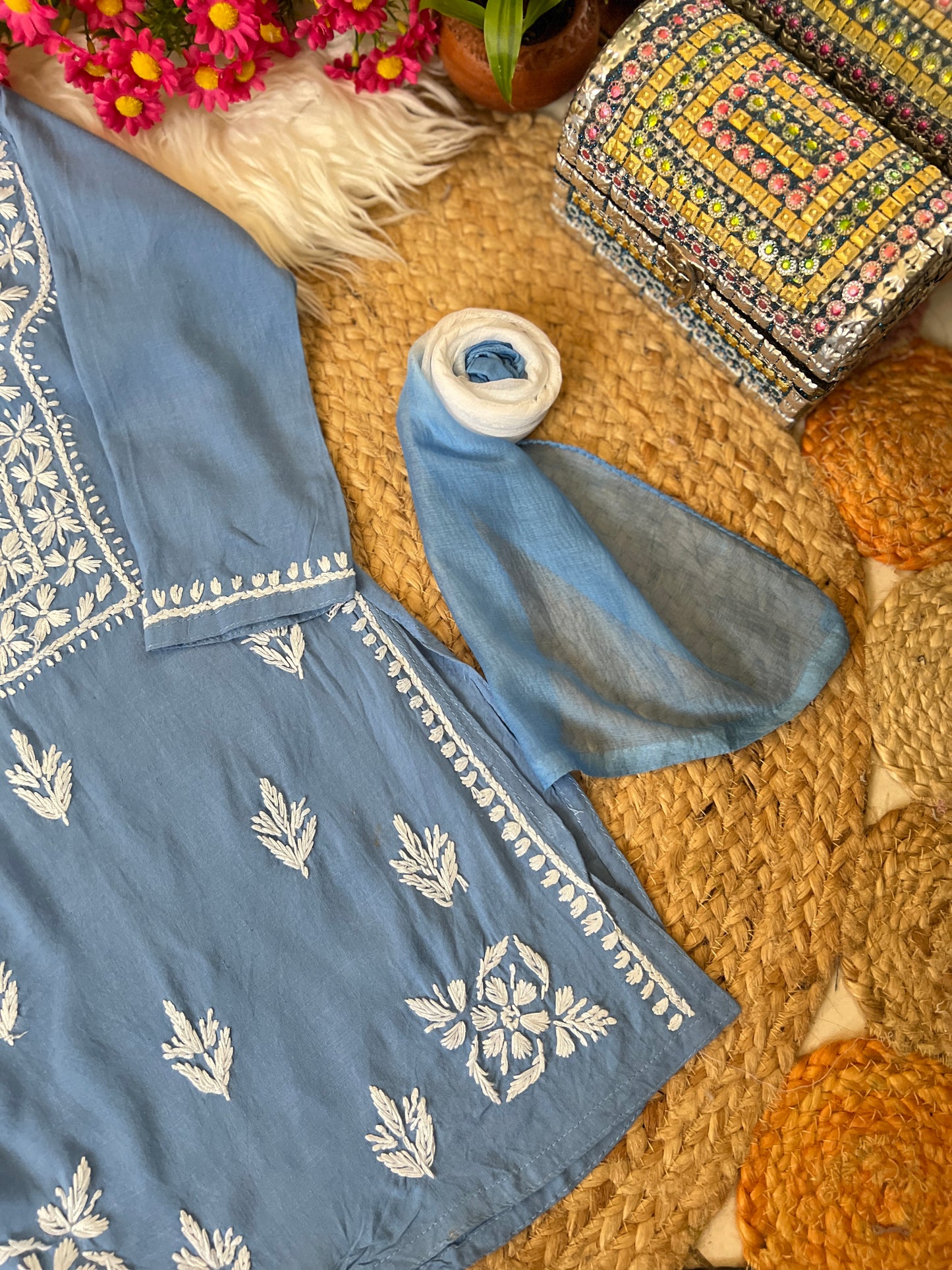 Kids chikankari dress in soft cotton