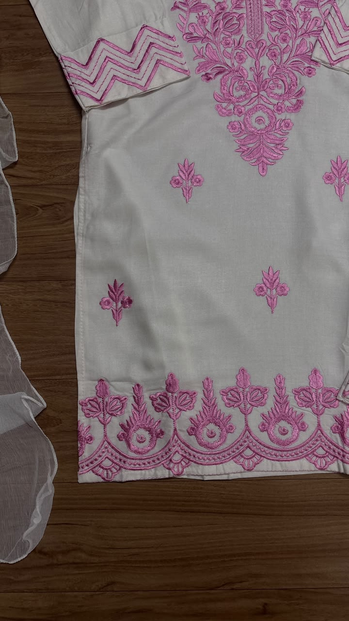 Kids wear full embroidery material soft cotton rayon